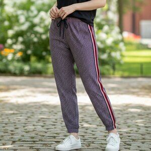 TOMMY HILFIGER Diamond Print Red White Blue Side Stripe Jogger Pants Trousers S